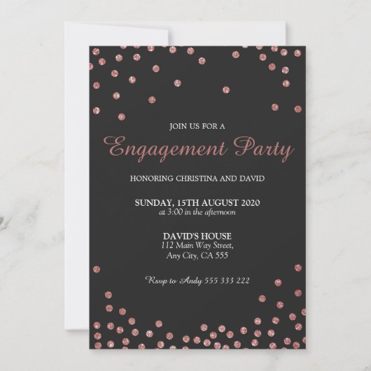Rose Gold Glitzer Confetti Engagement Party Einladung (Vorderseite)