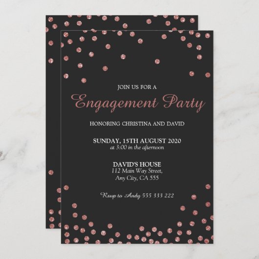 Rose Gold Glitzer Confetti Engagement Party Einladung (Vorne/Hinten)