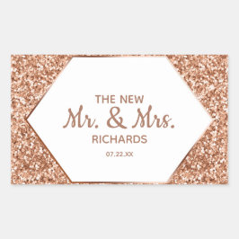 Rose Gold Glitzer Confetti Glam Der neue Mr. & Mrs Rechteckiger Aufkleber