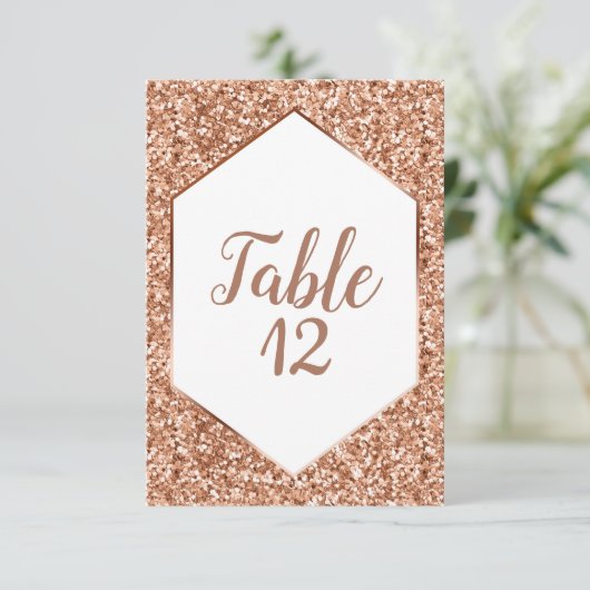 Rose Gold Glitzer Confetti Glam Empfang Sitzplatz Einladung (Stehend Vorderseite)