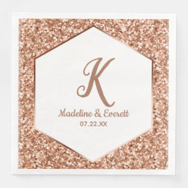 Rose Gold Glitzer Confetti Glam Monogram Wedding Serviette