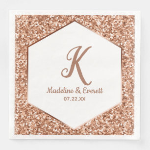 Rose Gold Glitzer Confetti Glam Monogram Wedding Serviette