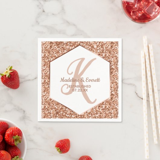 Rose Gold Glitzer Confetti Glam Monogram Wedding Serviette (Beispiel)