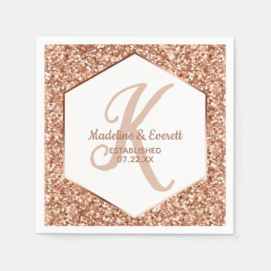 Rose Gold Glitzer Confetti Glam Monogram Wedding Serviette