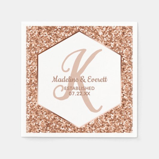 Rose Gold Glitzer Confetti Glam Monogram Wedding Serviette (Vorderseite)
