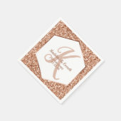 Rose Gold Glitzer Confetti Glam Monogram Wedding Serviette (Ecke)