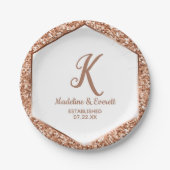 Rose Gold Glitzer Confetti Glam Wedding Monogram Pappteller (Vorderseite)