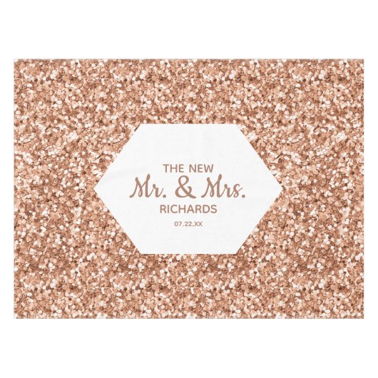 Rose Gold Glitzer Confetti Glam Wedding Monogram Tischdecke (Vorderseite (Horizontal))