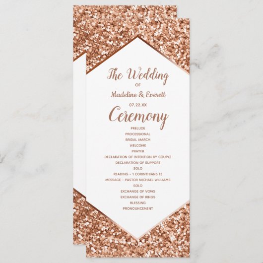 Rose Gold Glitzer Confetti Glam Wedding Programm (Vorne/Hinten)
