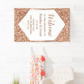 Rose Gold Glitzer Confetti Glam Wedding Willkommen Banner (Insitu)