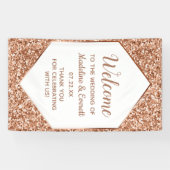 Rose Gold Glitzer Confetti Glam Wedding Willkommen Banner (Horizontal)