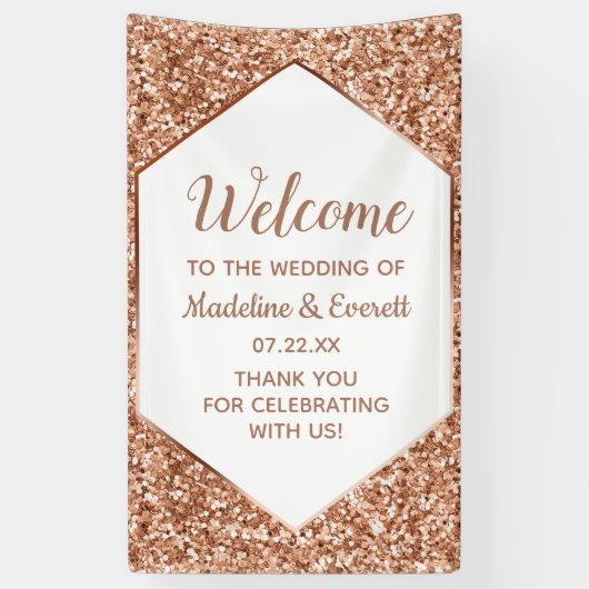 Rose Gold Glitzer Confetti Glam Wedding Willkommen Banner (Vertikal)