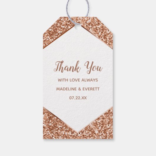 Rose Gold Glitzer Confetti Glamour Vielen Dank Geschenkanhänger (Rückseite)