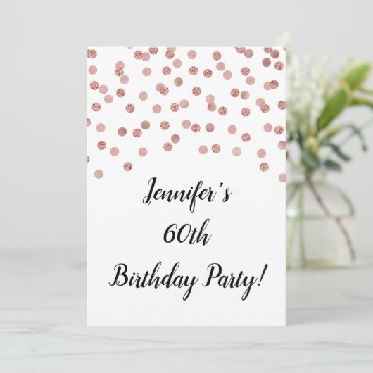 Rose Gold Glitzer Confetti jubelt auf 60 Jahre Einladung (Stehend Vorderseite)