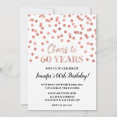 Rose Gold Glitzer Confetti jubelt auf 60 Jahre Einladung (Rückseite)