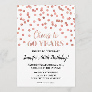 Rose Gold Glitzer Confetti jubelt auf 60 Jahre Einladung