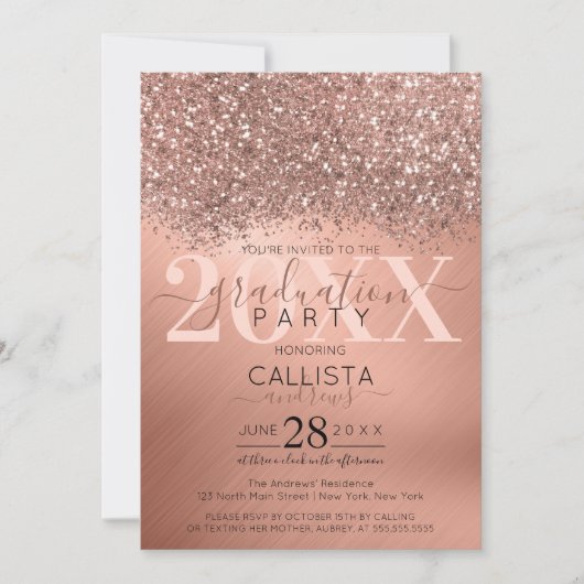 Rose Gold Glitzer Confetti Metallic Abschluss Einladung (Vorderseite)