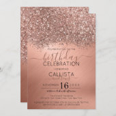 Rose Gold Glitzer Confetti Metallic Geburtstag Einladung (Vorne/Hinten)