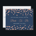 Rose Gold Glitzer Confetti Navy Blue Bridal Beratu Hinweiskarte<br><div class="desc">Rose Gold Imitate Glitzer Confetti Navy Blue Brautparty Advice Cards / Wünsche für die Braut / Neu Verheiratete Advice Cards / Brautparty Game Cards / Wedding Advice Cards / Wedding Wishards - perfekt für Brautpartys und Hochzeiten.</div>