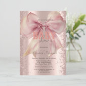 Rose Gold Glitzer Confetti Pink Bow Baby Dusche Einladung (Stehend Vorderseite)