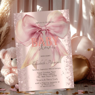 Rose Gold Glitzer Confetti Pink Bow Baby Dusche Einladung
