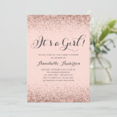 Rose Gold Glitzer Confetti Pink Girl Babydusche Einladung (Stehend Vorderseite)