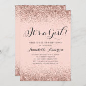 Rose Gold Glitzer Confetti Pink Girl Babydusche Einladung (Vorne/Hinten)