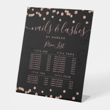 Rose Gold Glitzer Confetti Salon Preismenü Schwarz