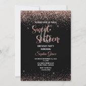 Rose Gold Glitzer Confetti Schwarz Sweet 16 Geburt Einladung (Vorderseite)