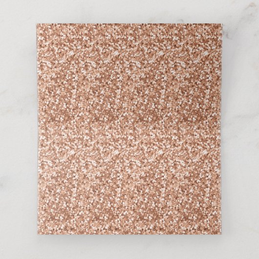 Rose Gold Glitzer Confetti Sitzplatz Tischnummer Platzkarte (Innenseite Aufgefaltet)