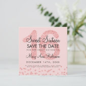 Rose Gold Glitzer Confetti Sweet 16 Einladung (Stehend Vorderseite)