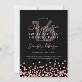 Rose Gold Glitzer Confetti Überraschung Sweet 16 Einladung (Vorderseite)