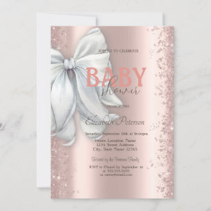 Rose Gold Glitzer Confetti White Bow Baby Dusche Einladung
