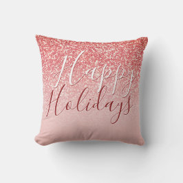 Rose Gold Glitzer Coral Ombre Happy Holidays Kissen