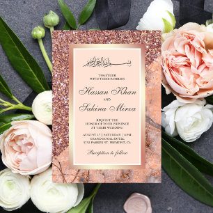 Rose Gold Glitzer Coral Pink Marmor muslimische Ho Einladung