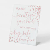 Rose Gold Glitzer Covid Safety Sanitize & Mask  Sockelschild (Vorderseite)