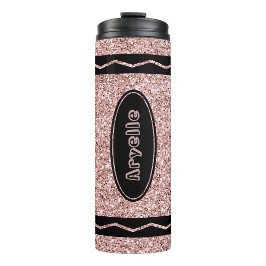 Rose Gold Glitzer Crayon Individuelle Name Drink T Thermosbecher (Vorderseite)