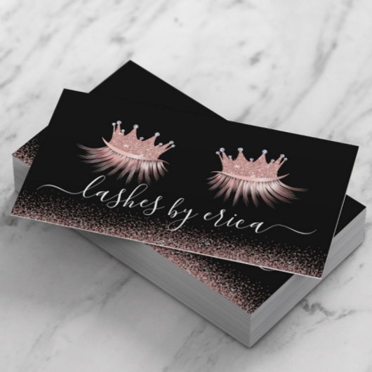 Rose Gold Glitzer Crown Eyelash Diva Lashes Salon Visitenkarte