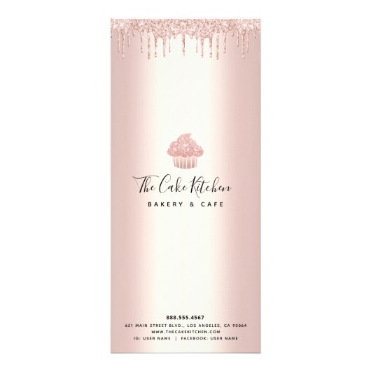 Rose Gold Glitzer Cupcake Bäckerei Koch Menü (Hinten)