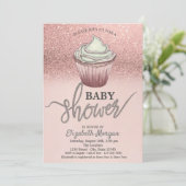 Rose Gold Glitzer Cupcake Einladung (Stehend Vorderseite)