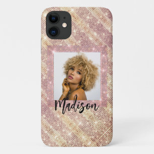 Rose Gold Glitzer Custom Foto & Name Stilvoll rosa Case-Mate iPhone Hülle