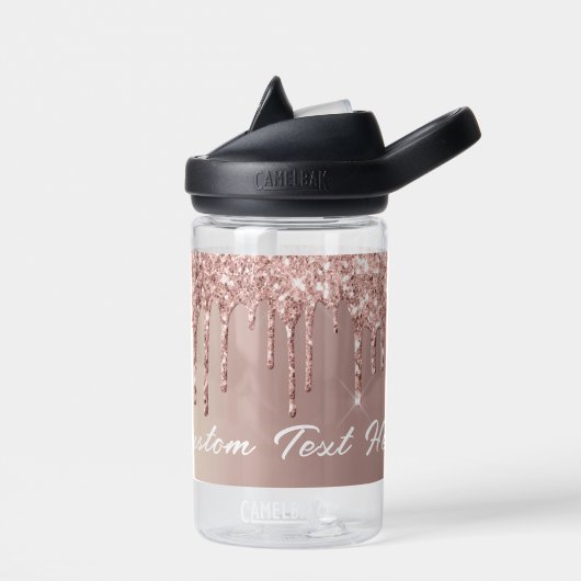 Rose Gold Glitzer Custom Text Water Flasche (Links)