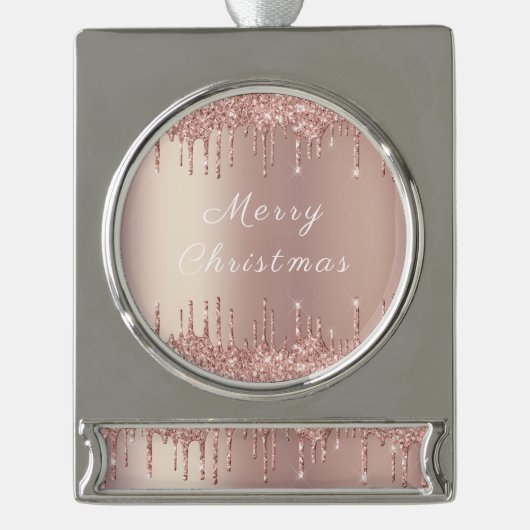 Rose Gold Glitzer Custom Text Weihnachtsdekoration Banner-Ornament Silber (Vorderseite)