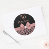 Rose Gold Glitzer Damask 50. Geburtstagsaufkleber Runder Aufkleber (Umschlag)