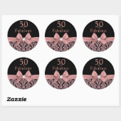 Rose Gold Glitzer Damask 50. Geburtstagsaufkleber Runder Aufkleber (Blatt)