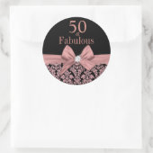 Rose Gold Glitzer Damask 50. Geburtstagsaufkleber Runder Aufkleber (Tasche)
