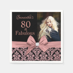 Rose Gold Glitzer Damask 80. Geburtstag Foto Serviette