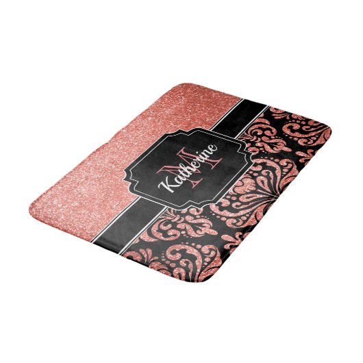 Rose Gold Glitzer Damask Badematte (Schrägansicht)
