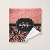 Rose Gold Glitzer Damask Badhandtuch Set (Waschlappen)