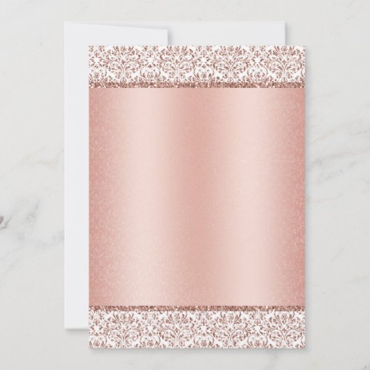 Rose Gold Glitzer Damask Brautparty Einladung (Rückseite)